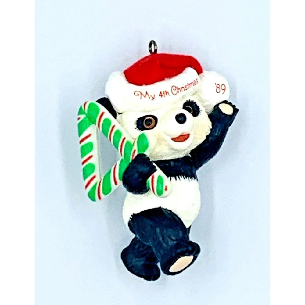 1989 Hallmark Keepsake Ornament Child's 4th Birthday Felt Hat Candy‎ Cane Bear
